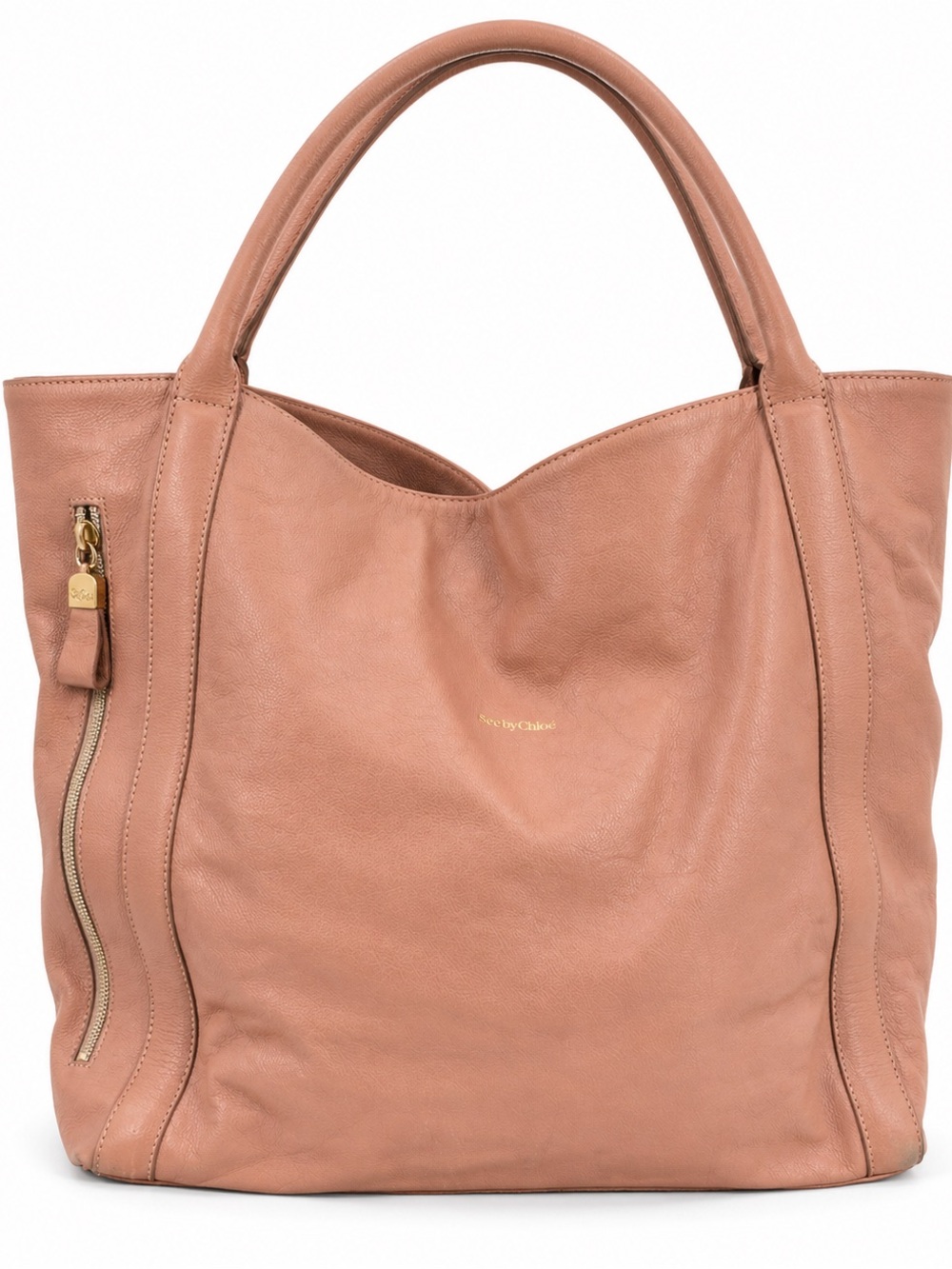 See by Chloé Blush Pink Leather Tote Bag Large Shoulder Bag Auth Card